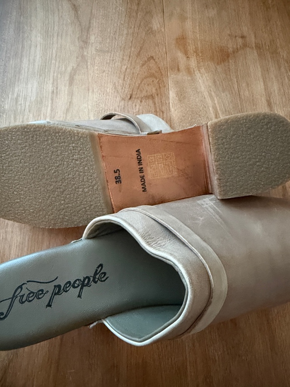 Free People Taupe Leather Studded Wooden Clog Mules - Picture 4 of 6